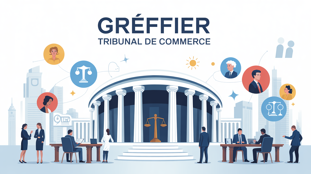 Greffier tribunal de commerce illustration justice et entreprises