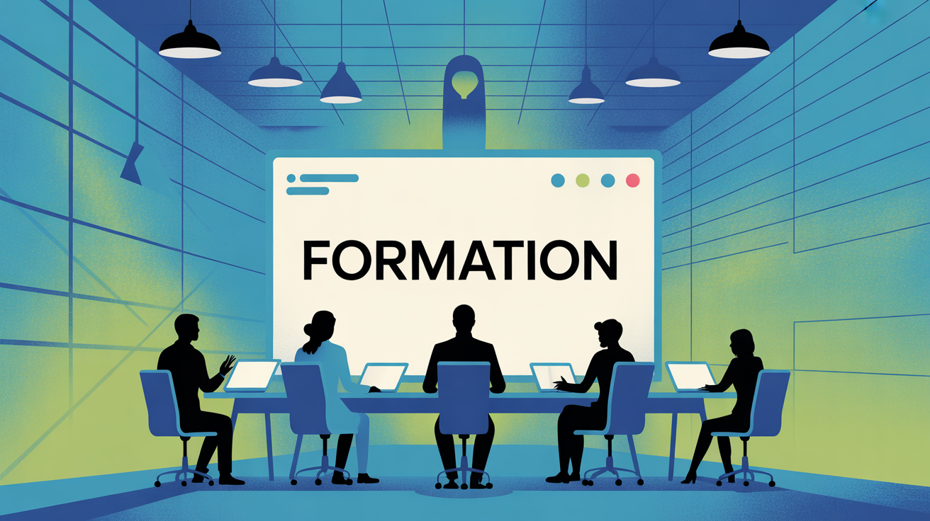 Professionnels autour d'un écran sur la formation