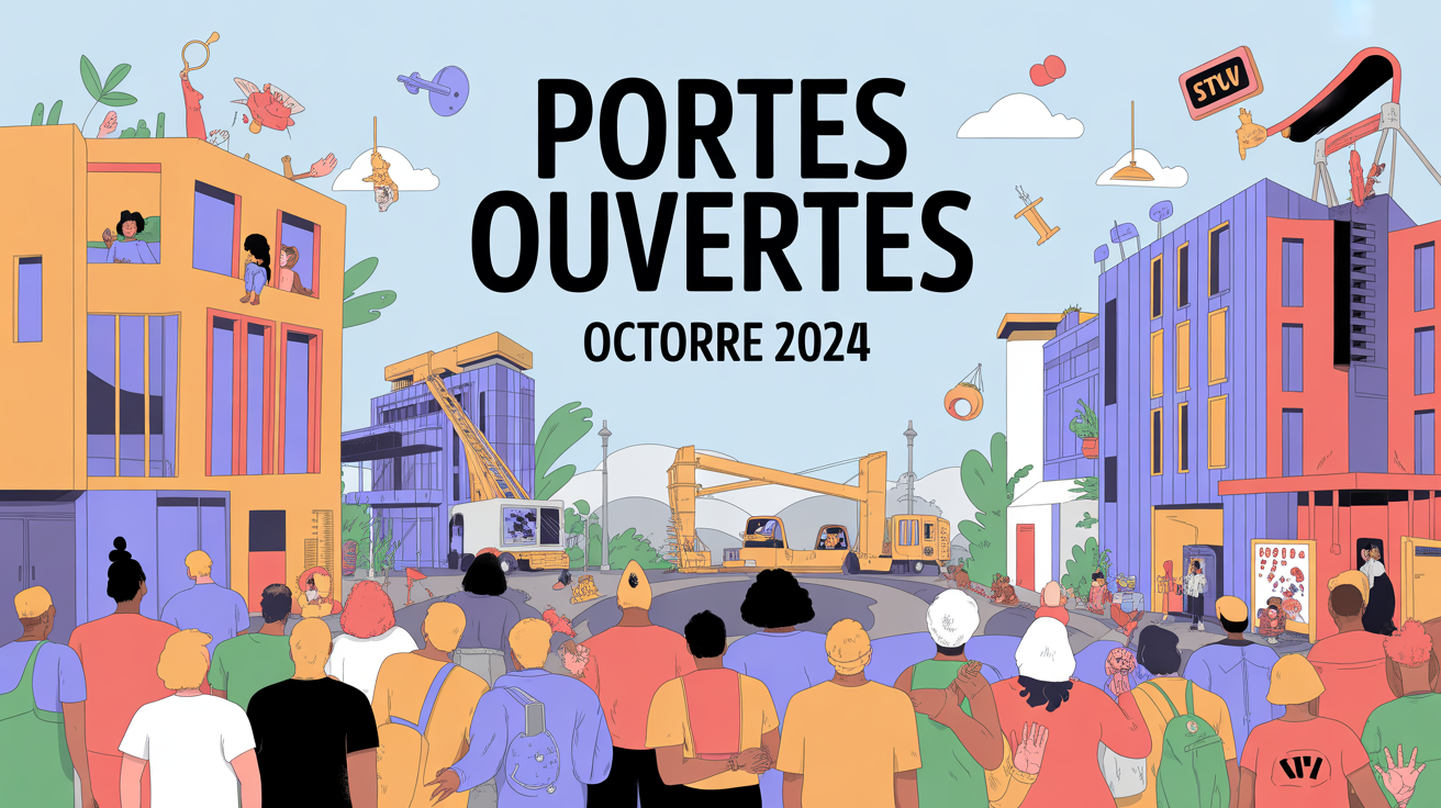 Illustration foule devant bâtiments portes ouvertes octobre 2024