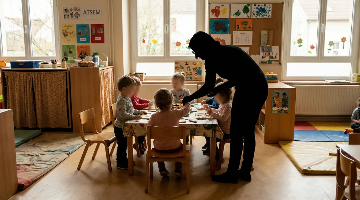 atsem accompagne enfants classe maternelle