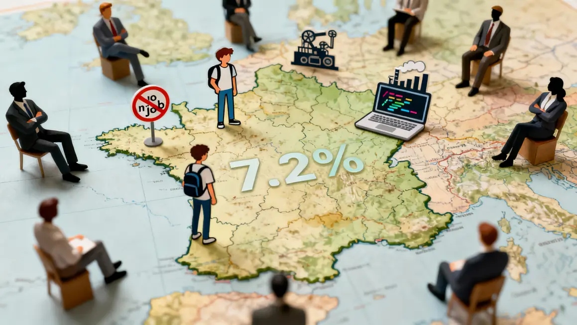 Carte France taux emploi 7.2%