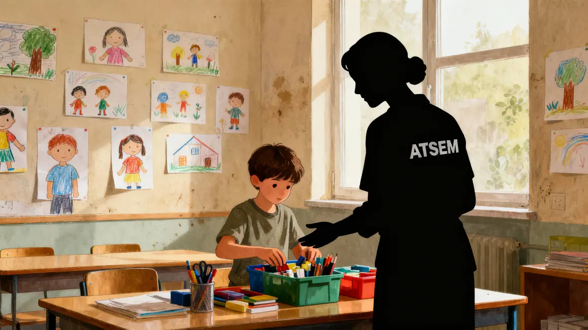 atsem rassure enfant salle de classe