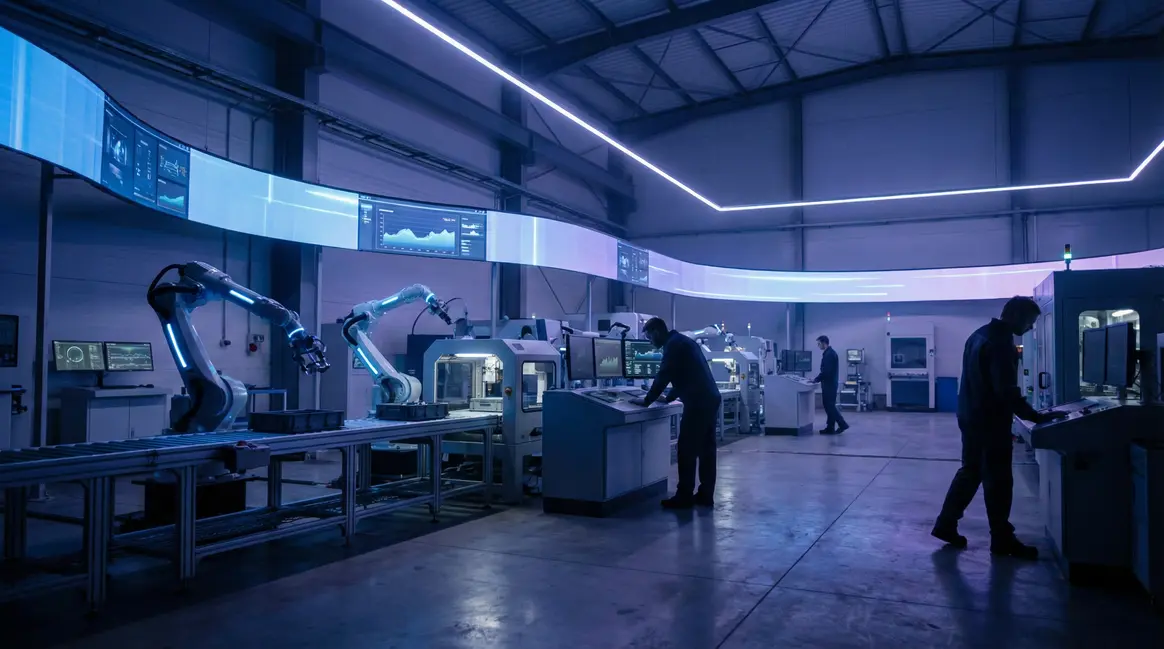 Usine high-tech robots IA cloud edge