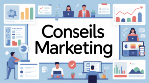 Illustration tableau de bord conseil marketing avec graphiques colorés