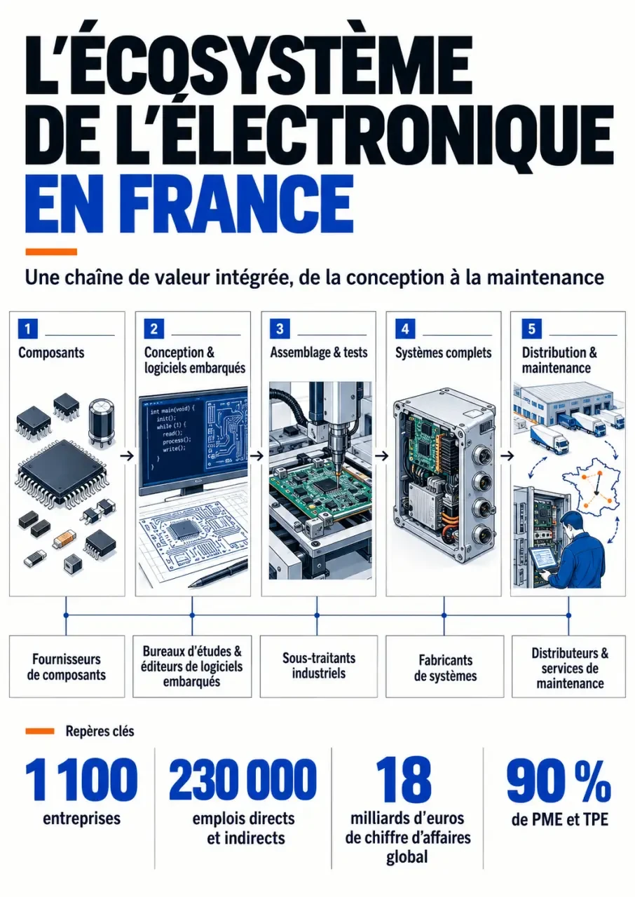 Infographie sur les métiers et la chaîne de valeur d’une entreprise electronique en France