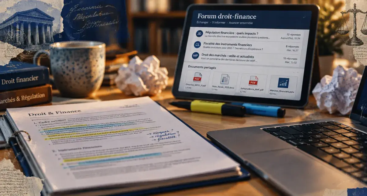 droit et finance forum : dossier et clavier d’ordinateur